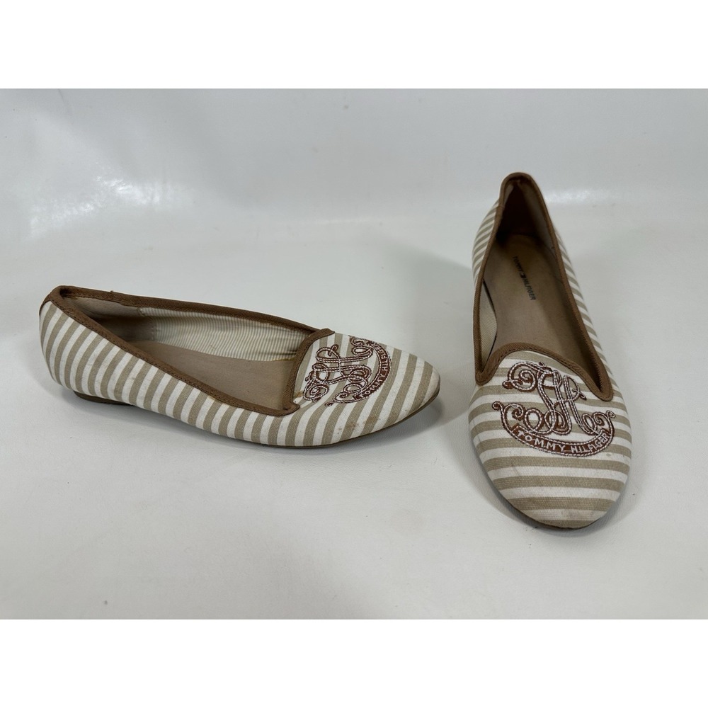Tommy Hilfiger ballet flats striped embroidered women's size 7.5 M Polly